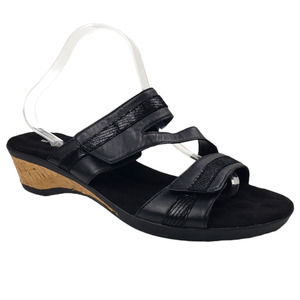 WALKING CRADLES Women's Glynis Black Leather Lizard Print Demi Wedge Size 12